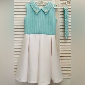 Custom Mint and White Laced Dress with Pearls